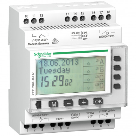CCT15940 Schneider - horloge modulaire annuelle - 24h/7jours/année - 4 canaux - Acti9 ITA