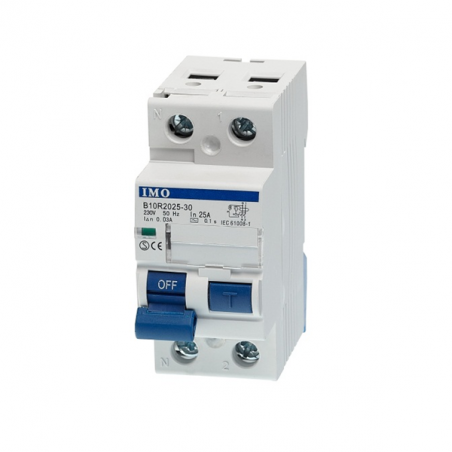 Interrupteur différentiel phase neutre 1P+N 100mA 63A - Type AC - 10kA - Bornes alignés - IMO