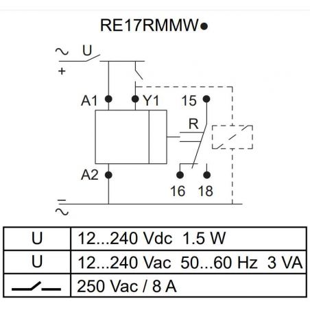 RE17RMMW Schneider - Relais temporisé multifonction - 1OF (inverseur) 1s à 100h - 12 à 240Vac/dc - Zelio Time