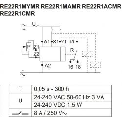 RE22R1MYMR Schneider - Relais temporisé multifonctions - 1OF (inverseur) - 24 à 240Vca/cc - Zelio Time