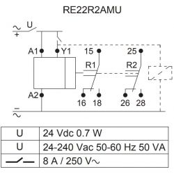 RE22R2AMU Schneider - Relais temporisé - 2OF (inverseur) - A At - 1s à 100h - 24VDC/24V à 240VAC - Zelio Time
