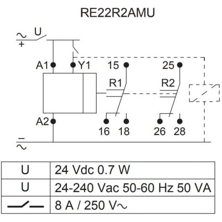 RE22R2AMU Schneider - Relais temporisé - 2OF (inverseur) - A At - 1s à 100h - 24VDC/24V à 240VAC - Zelio Time