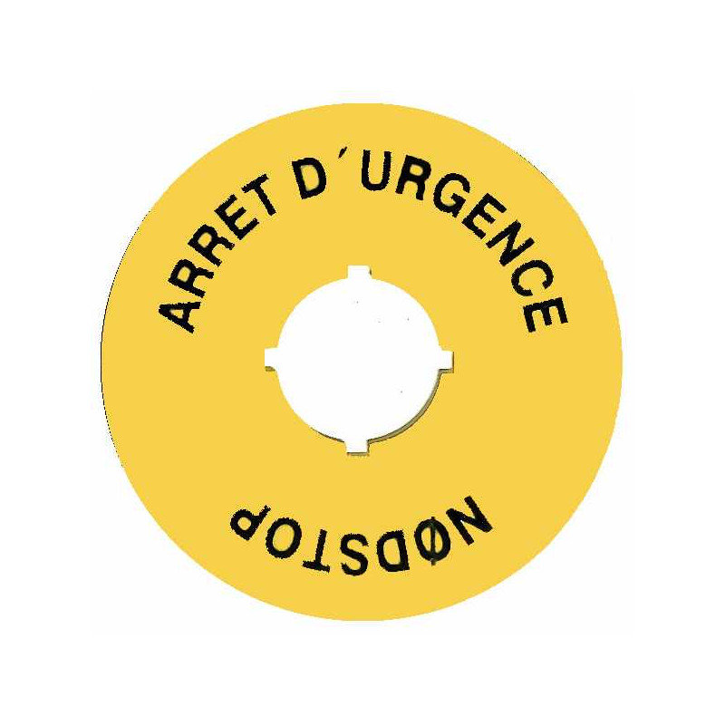B3760334 IMO Disque jaune d'arrêt d'urgence diam 70mm Etiquette pour bouton diam 22mm toutes marques