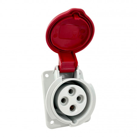 Prise triphasé 16A 3P+T - 4 broches - Encastrable sur coffret - Étanche IP44 - IDE