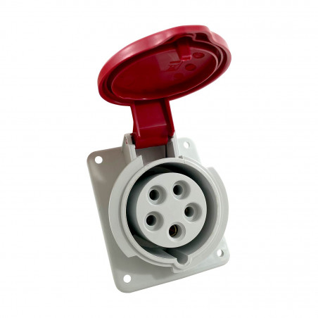 Prise tétrapolaire 16A 3P+N+T - 5 broches - Encastrable sur coffret - Étanche IP44 - IDE