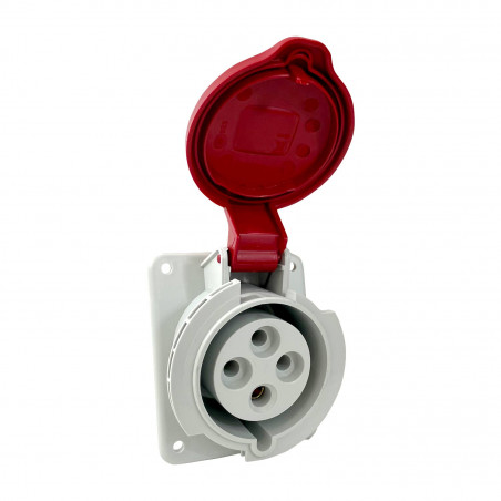 Prise triphasé 32A 3P+T - 4 broches - Encastrable sur coffret - Étanche IP44 - IDE