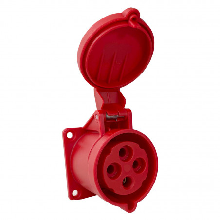 Prise femelle droite triphasé 32A 3P+T 380V - 4 broches - Étanche IP44 - IDE