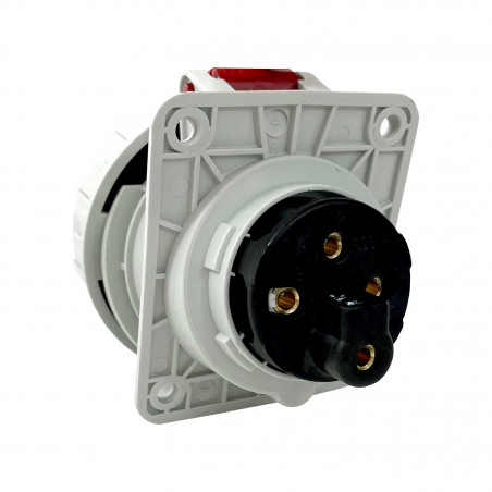 Prise triphasé 16A 3P+T - 4 broches - Encastrable sur coffret - Étanche IP67 - IDE