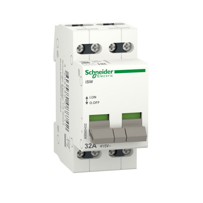 A9S60432 Schneider - Interrupteur modulaire ON/OFF - 2P - 32A - 415Vca - Acti 9 ISW