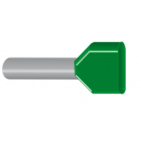 Embout de câblage DOUBLE pour fil souple section 6mm² - vert - collerette isolante - Sachet de 100 pièces
