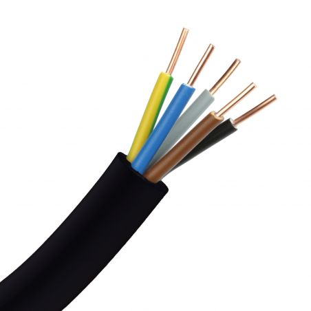 Câble électrique R2V 5G4mm² - Couleur N/M/G/B/VJ - 5 conducteurs - section fils 4mm² - Couronne ou au mètre