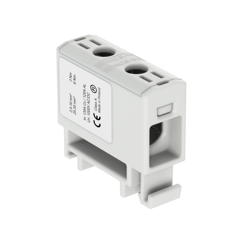 Connecteur alu cuivre gris pour câble de section 2,5 à 35mm² - 1000V AC/DC - Fixation rail DIN
