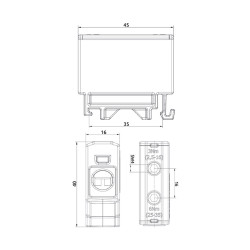 Connecteur alu cuivre bleu pour câble de section 2,5 à 35mm² - 1000V AC/DC - Fixation rail DIN