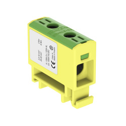 Connecteur alu cuivre vert jaune pour câble de section 2,5 à 35mm² - 1000V AC/DC - Fixation rail DIN