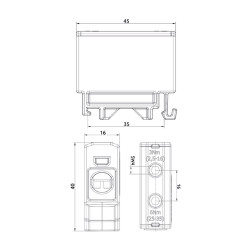 Connecteur alu cuivre vert jaune pour câble de section 2,5 à 35mm² - 1000V AC/DC - Fixation rail DIN