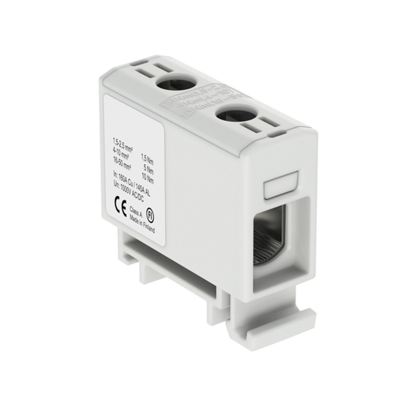Connecteur alu cuivre gris pour câble de section 1,5 à 50mm² - 1000V AC/DC - Fixation rail DIN