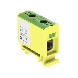 Connecteur alu cuivre vert jaune pour câble de section 1,5 à 50mm² - 1000V AC/DC - Fixation rail DIN