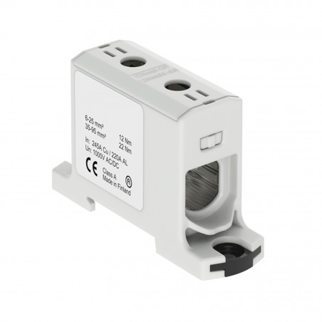 Connecteur alu cuivre gris pour câble de section 6 à 95mm² - 1000V AC/DC - Fixation rail DIN
