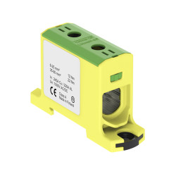 Connecteur alu cuivre vert jaune pour câble de section 6 à 95mm² - 1000V AC/DC - Fixation rail DIN