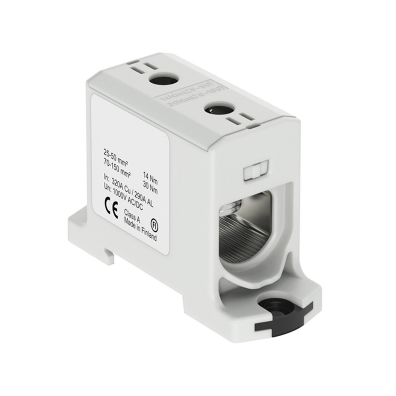 Connecteur alu cuivre gris pour câble de section 25 à 150mm² - 1000V AC/DC - Fixation rail DIN