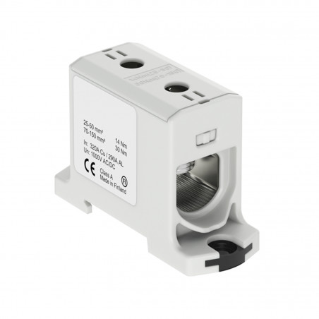Connecteur alu cuivre gris pour câble de section 25 à 150mm² - 1000V AC/DC - Fixation rail DIN