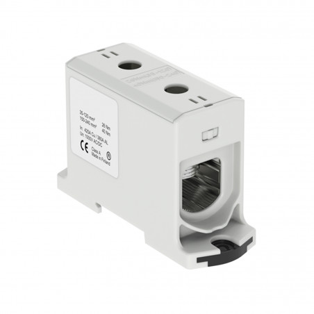 Connecteur alu cuivre gris pour câble de section 35 à 240mm² - 1000V AC/DC - Fixation rail DIN