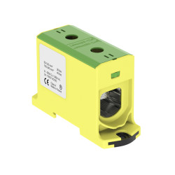 Connecteur alu cuivre vert jaune pour câble de section 35 à 240mm² - 1000V AC/DC - Fixation rail DIN