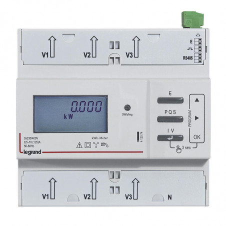 412074 Legrand - Compteur électrique 125A - 3P+N - écran LCD - Avec option double tarif - EMDX3