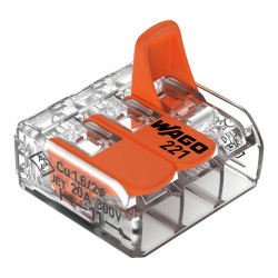 221-413 Wago - Boite de 50 bornes de connexion Wago 3 entrées de 4mm² pour fils souples & rigides à levier