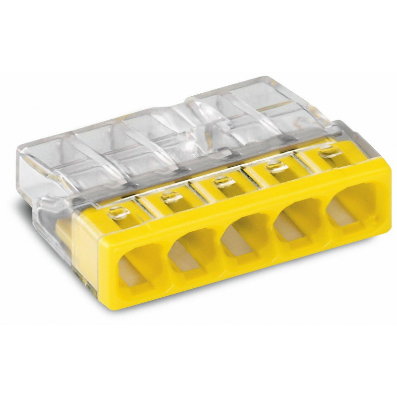 2273-205 Wago - Boite de 100 bornes de connexion Wago 5 entrées 0,5 à 2,5mm² fil rigide JAUNE
