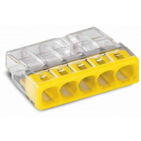 2273-205 Wago - Boite de 100 bornes de connexion Wago 5 entrées 0,5 à 2,5mm² fil rigide JAUNE