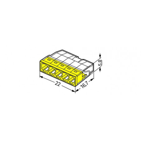 2273-205 Wago - Boite de 100 bornes de connexion Wago 5 entrées 0,5 à 2,5mm² fil rigide JAUNE