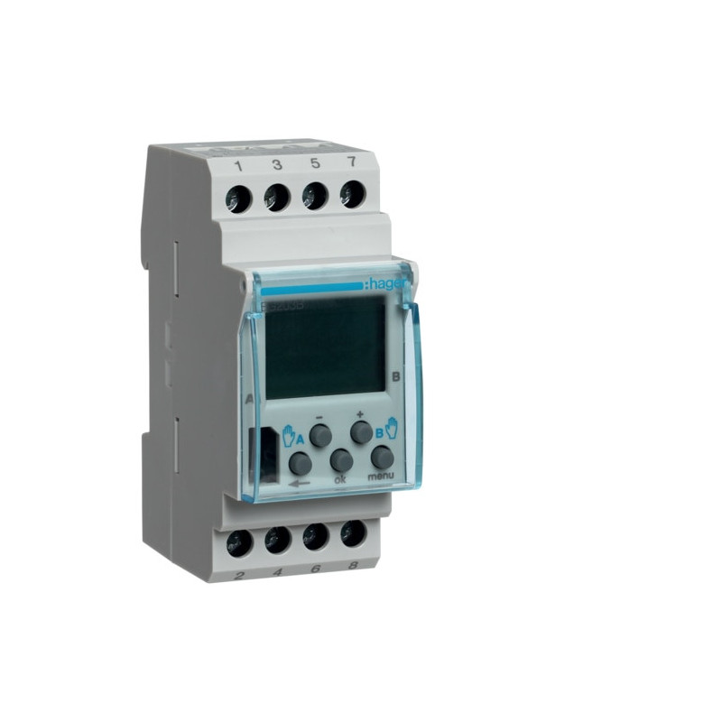 EG203B Hager - Interrupteur horaire hebdomadaire programmable 2 canaux - 56 commutations 230V 16A - 2 modules