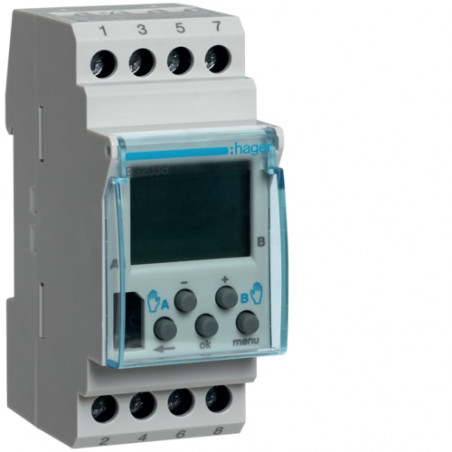 EG203B Hager - Interrupteur horaire hebdomadaire programmable 2 canaux - 56 commutations 230V 16A - 2 modules