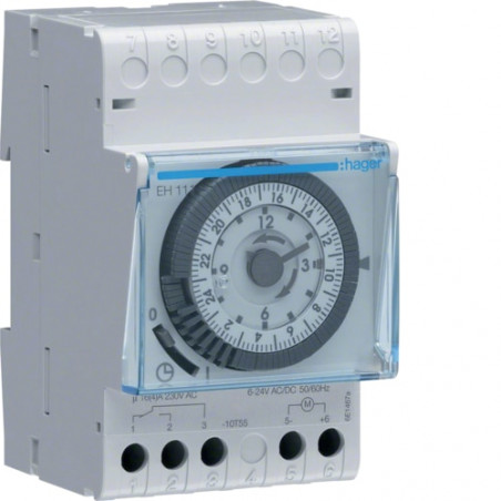 EH111 Interrupteur horaire analogique journalier 24h - 96 commutations 1 canal - 3 modules Fixation rail DIN