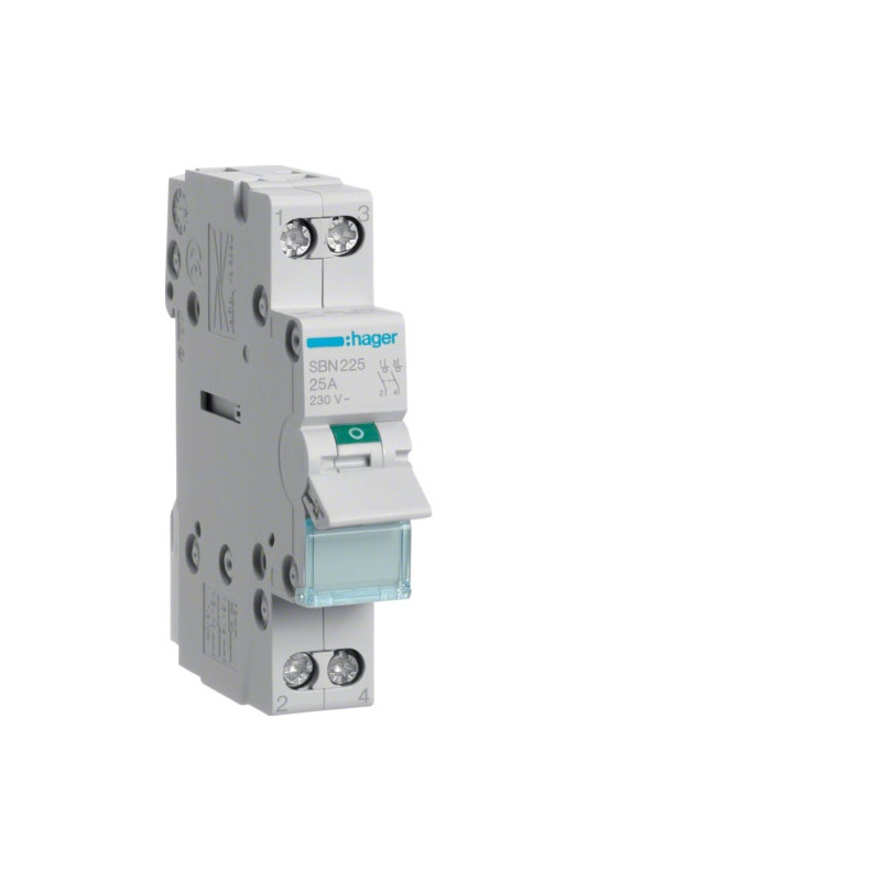 SBN225 Hager Interrupteur sectionneur modulaire bipolaire 2 pôles 25A - auxiliarisable - Bornes à vis
