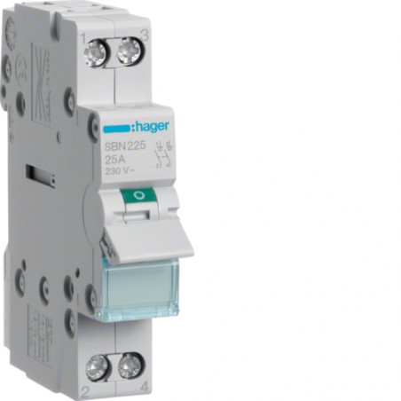 SBN225 Hager Interrupteur sectionneur modulaire bipolaire 2 pôles 25A - auxiliarisable - Bornes à vis