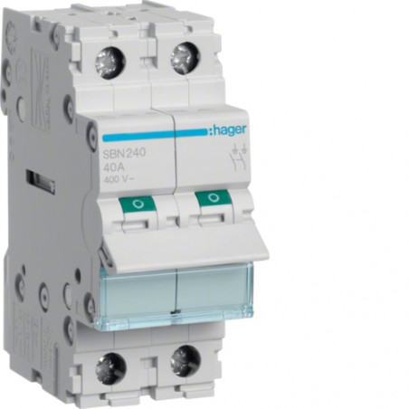 SBN240 Hager Interrupteur sectionneur modulaire bipolaire 2 pôles 40A - auxiliarisable - Bornes à vis