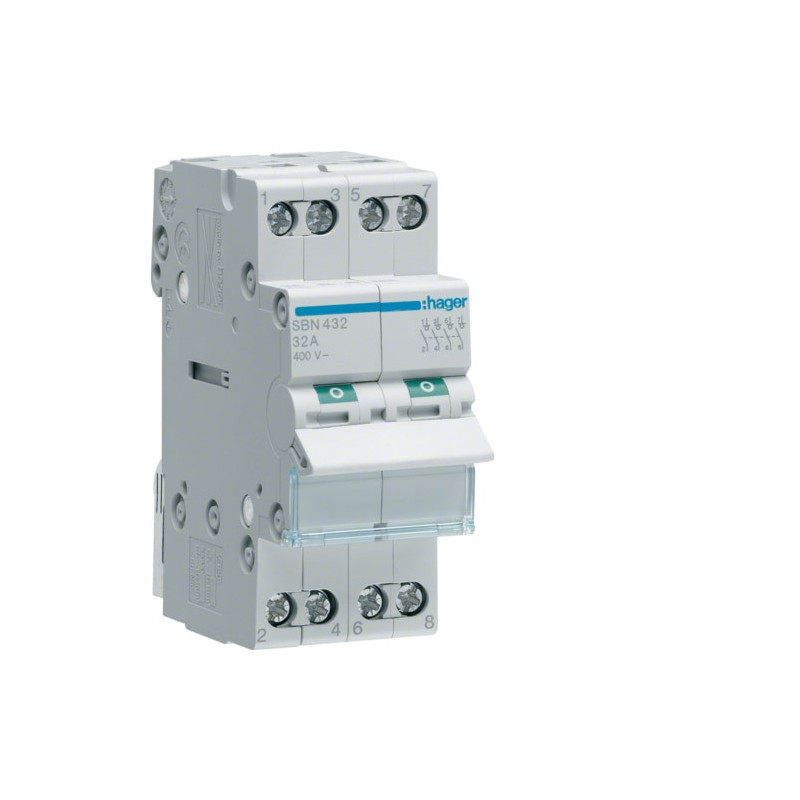 SBN432 Hager Interrupteur sectionneur modulaire tétrapolaire 4P 32A - auxiliarisable - Bornes à vis