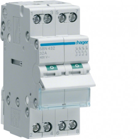 SBN432 Hager Interrupteur sectionneur modulaire tétrapolaire 4P 32A - auxiliarisable - Bornes à vis