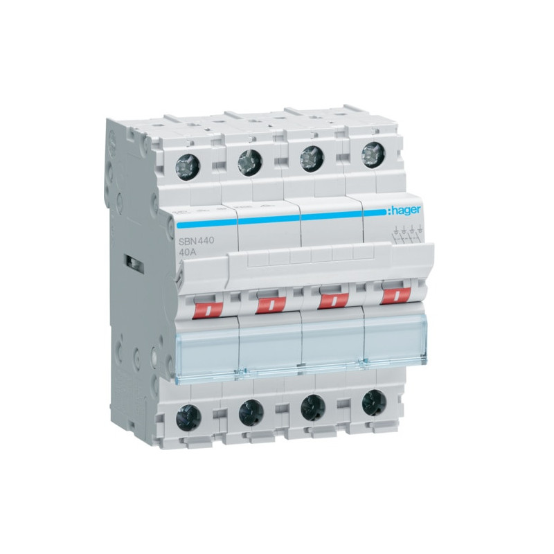 SBN440 Hager Interrupteur sectionneur modulaire tétrapolaire 4P 40A - auxiliarisable - Bornes à vis
