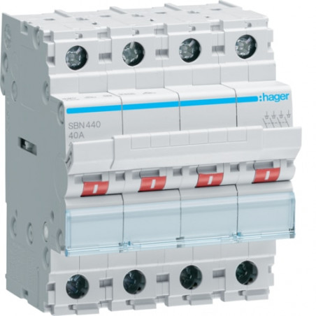 SBN440 Hager Interrupteur sectionneur modulaire tétrapolaire 4P 40A - auxiliarisable - Bornes à vis