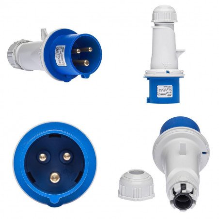 Prise CEE male 2P+T 16A - 220V - Étanche IP44 - IDE