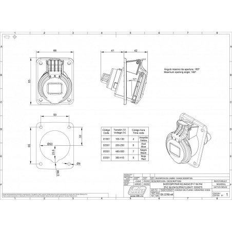 Prise P17 CEE 16A 2P+T - Encastrable sur coffret - Étanche IP44 - IDE