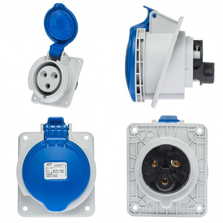 Prise P17 CEE 32A 2P+T - Encastrable sur coffret - Étanche IP44 - IDE