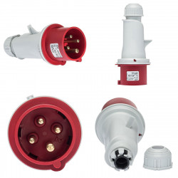 Prise triphasé 16A 3P+T 380V - 4 broches - Étanche IP44 - IDE