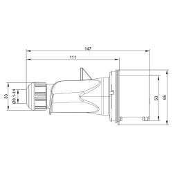 Prise triphasé 16A 3P+T 380V - 4 broches - Étanche IP44 - IDE