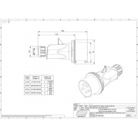 Prise tétrapolaire 16A 3P+N+T 380V - 5 broches - Étanche IP44 - IDE