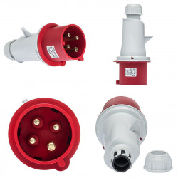 Prise triphasé 32A 3P+T 380V - 4 broches - Étanche IP44 - IDE