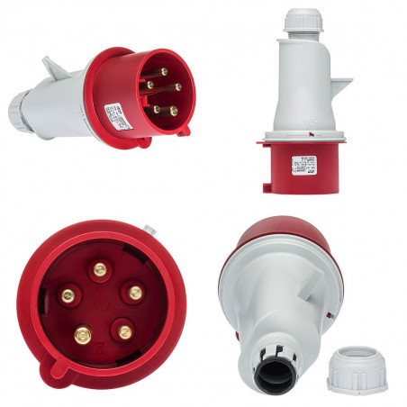 Prise tétrapolaire 32A 3P+N+T 380V - 5 broches - Étanche IP44 - IDE